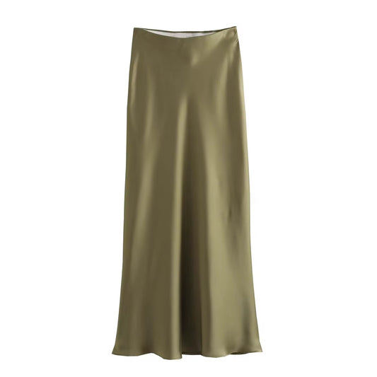 Jupe satin beige et vert
