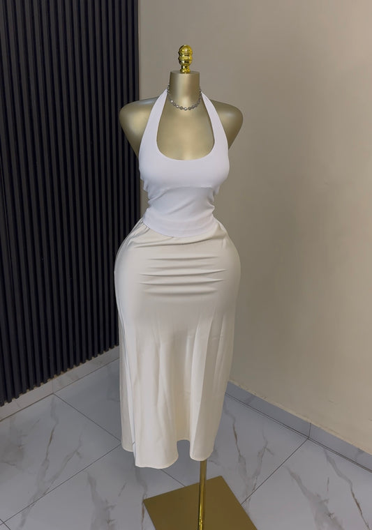 Jupe satin beige et vert